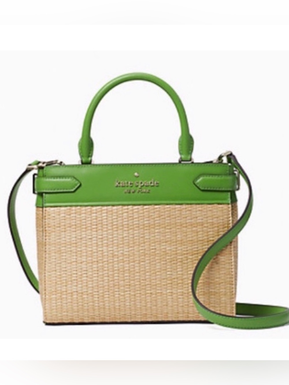 KATE SPADE ♠️ New York 💚Staci💚 LEATHER & STRAW SMALL SATCHEL BAG 🌟LIKE NEW🌟